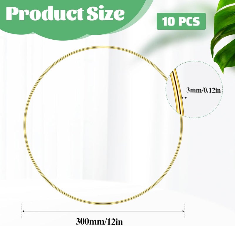 Aeaocvo 12 Inch Metal Hoops for Crafts, 10 PCS Gold Floral Macrame Hoop Dream Catcher Rings Hoops for Wedding Wreath Decor Wall Hanging DIY Crafts Supplies - Image 2